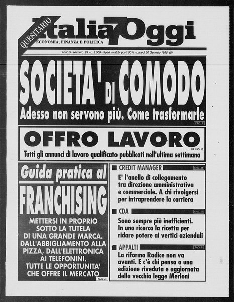 Italia oggi : quotidiano di economia finanza e politica